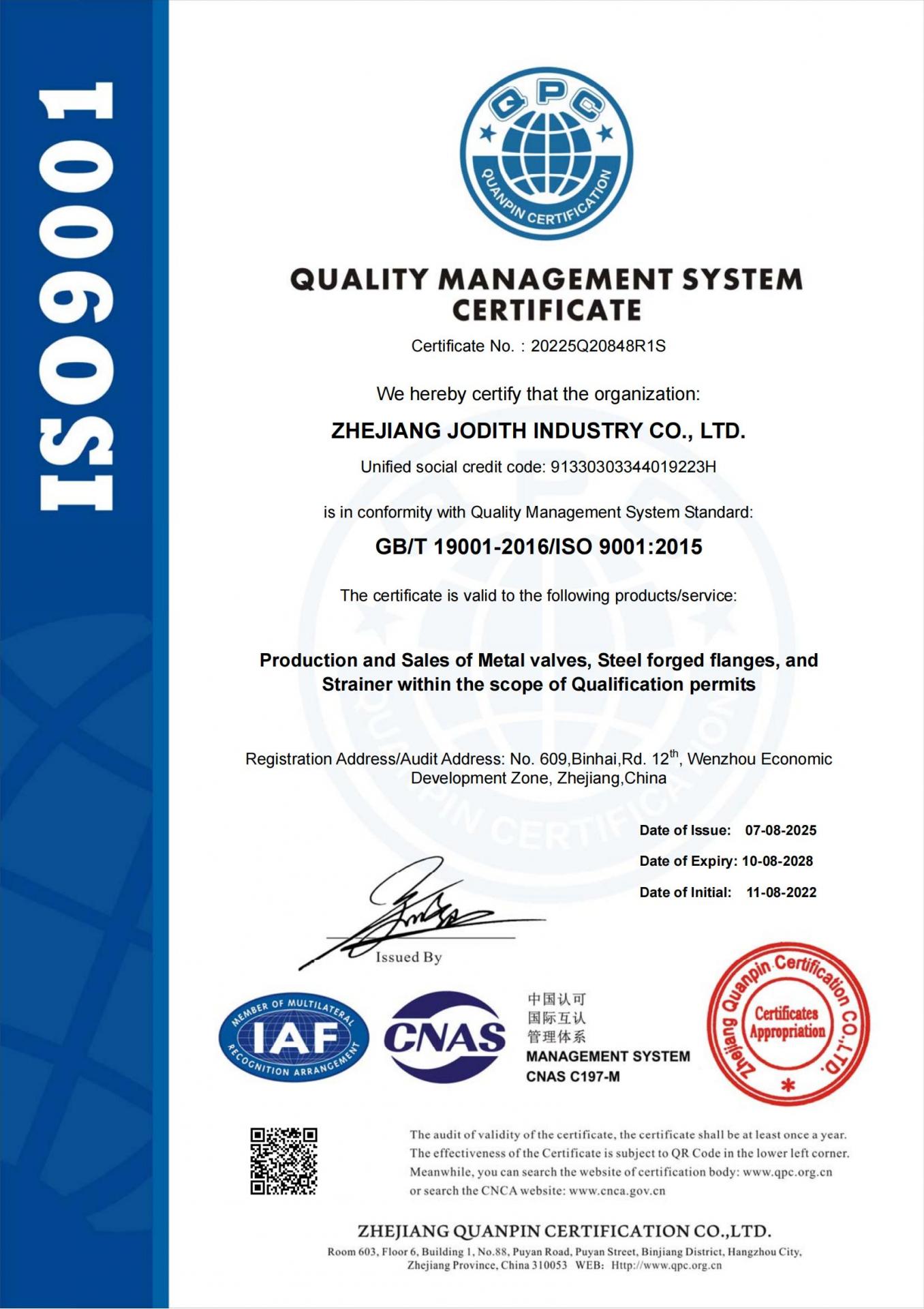 ISO 9001-QUALITY MANAGEMENT SYSTEM CERTIFICATE